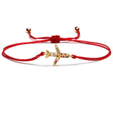 Red String Starfish Charm Bracelet with Adjustable Multicolor Crystals and Gold-Tone Accents.