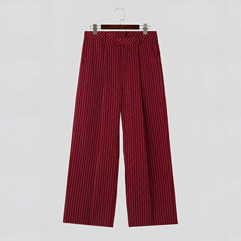Red striped palazzo pants in high waist and wide leg style, size 5XL, displayed with a focus on the bold red and white stripe pattern.