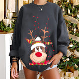 Gray reindeer red nose Christmas sweatshirt for women, featuring a festive design with holiday-themed ornamentation, in size 2XL.