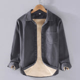 Reversible men's two-tone jacket in gray, featuring a contrast collar and spacious sleeves.