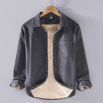 Reversible men's two-tone jacket in gray, featuring a contrast collar and spacious sleeves.