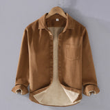 Reversible men's two-tone jacket featuring a contrast collar, shown in brown color, size 3XL. The jacket includes a button-up front and long sleeves, blending a beige and white design suitable for versatile fashion.