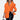 
A woman wearing an orange ruffle blouse in a 3XL size, featuring a V-neck and long sleeves, suitable for office wear.
