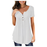 Royal Blue Women's Pleated Scoop Neck Blouse with Short Sleeves, shown in White, Size 2XL, Casual Summer Top with Comfortable Fit.