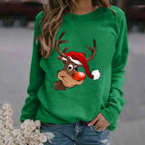 Green Rudolph Reindeer Christmas sweatshirt for women in size 3XL, featuring a festive design with reindeer imagery, long sleeves, and a comfortable pullover style.