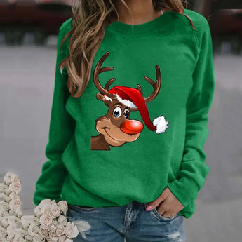Green Rudolph Reindeer Christmas sweatshirt for women in size 3XL, featuring a festive design with reindeer imagery, long sleeves, and a comfortable pullover style.