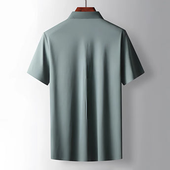 Men's short sleeve mandarin collar dress shirt in sage green color