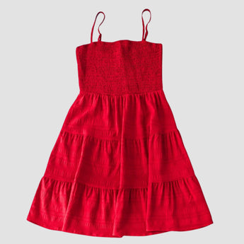 Sea green knee-length tiered beach dress with spaghetti straps, featuring a sleeveless design that's perfect for a casual day out.