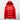 A glossy metallic insulated puffer jacket in red, featuring a high collar and long sleeves, designed for warmth and style. The jacket is shown in a large size, capturing its shiny, leather-like appearance.