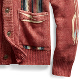 Southwestern Men's Rustic Cardigan with Tribal Pattern Knit, featuring a red and plaid design, long sleeves, and a collar, perfect for fall fashion.