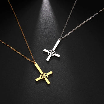 Steampunk Silver Gear Cross Pendant Necklace featuring an industrial design with intricate gear details, showcased against a dark background.
