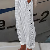 Gray striped button-up lounge pants in size 3XL, featuring a chic and lightweight design perfect for summer pajamas.