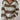 Striped cable knit women's sweater in brown beige, featuring puff sleeves and a crewneck design, shown in a khaki color and size XL.