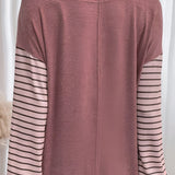 Striped color block long sleeve casual pullover sweater for women, featuring a black base with contrasting stripes, showcasing a stylish and modern design suitable for fashion-forward outerwear.