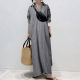 Striped maxi shirt dress in gray, featuring long sleeves and a lightweight design, suitable for beachwear, displayed in a 3XL size.