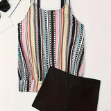 Women's striped tankini top with adjustable straps, perfect for summer beachwear.