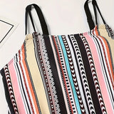 Women's striped tankini top with adjustable straps, perfect for summer beachwear.