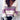 Striped V-neck button-front two-tone women's cardigan sweater in white and purple, displayed on a mannequin with emphasis on the shoulder and neckline details, suitable for casual fashion.