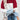 Striped women's color block sweater in red, size 3XL, displayed on a model wearing blue jeans. The top features a stylish knitwear design, perfect for fall fashion.