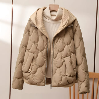 Stylish Beige Quilted Insulated Puffer Jacket with High Collar in Pecan Brown, size 3XL, featuring a quilted design, high collar, and long sleeves, ideal for fashionable outerwear.
