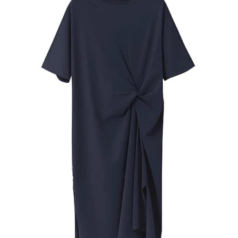 Stylish green twisted tee with knot detail, featuring short sleeves and a round neckline.
