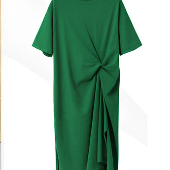 
A stylish green tee featuring a knot detail and twisted design with short sleeves.