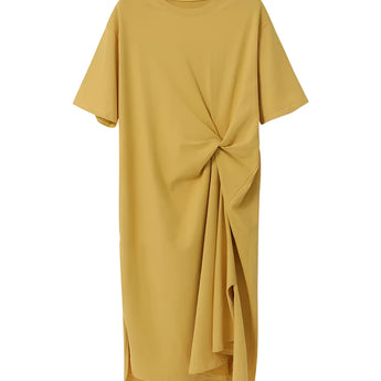 Stylish green knot detail twisted tee featuring short sleeves and a round neckline.