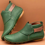 Tan slip-on leather ankle boots for men featuring a stylish design, shown in a green variant, size 43.