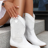 Stylish white women's perforated western ankle cowboy boots featuring a comfortable fit.