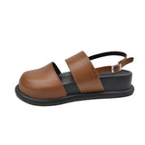 Stylish women's black platform orthopedic sandals featuring an adjustable ankle strap and a brown leather finish, designed for both comfort and fashion appeal.