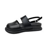 Stylish Women's Black Platform Orthopedic Sandals with Ankle Strap in size 39, featuring a comfortable synthetic rubber sole and a sleek black design suitable for outdoor use.