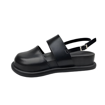 Stylish Women's Black Platform Orthopedic Sandals with Ankle Strap in size 39, featuring a comfortable synthetic rubber sole and a sleek black design suitable for outdoor use.