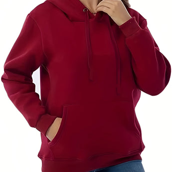 Stylish women's black pullover hoodie with collar and drawstrings, featuring long sleeves and winter fashion design.