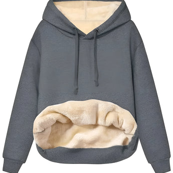 Stylish Women's Black Pullover Hoodie with collar and drawstrings, featuring long sleeves and winter fashion design.