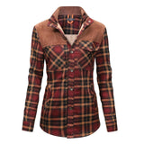 Stylish women's gray plaid long sleeve shirt with a collar, ideal for autumn.