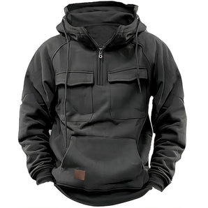 Gray tactical hoodie in size 3XL featuring a military-style design with multiple pockets, zippered front, and durable material. The hoodie has long sleeves and a defined collar.