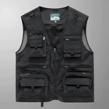 
A Nero 3XL tactical multi-pocket vest made of breathable mesh material featuring zippered compartments, designed with a focus on functionality and style, suitable for outdoor and formal wear.