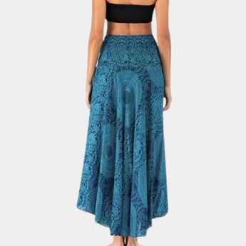 Teal Bohemian Floral Lace A-Line Skirt for women, featuring intricate lace detailing and a flowing A-line silhouette, ideal for summer festivals.