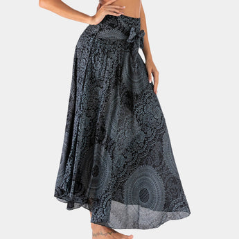 Teal Bohemian floral lace A-line skirt with a black color variant in XL, showcasing intricate lace detailing and a fashionable, flowy design, perfect for summer festivals.