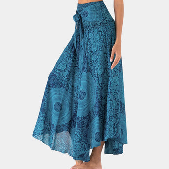 Teal Bohemian Floral Lace A-Line Skirt for Women featuring a summer festival design with intricate floral lace patterns.