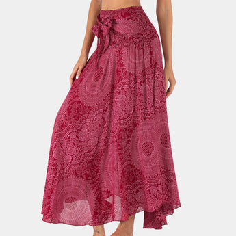 Teal Bohemian Floral Lace A-Line Skirt for Women's Summer Festival Wear displayed, featuring a vibrant red color in XL size with intricate lace detailing and a flattering A-line cut.