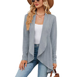 Gray long sleeve knit cardigan in size 2XL, featuring a cozy and stylish design perfect for fall fashion layering. The cardigan has a classic cut with a focus on the sleeves, waist, and neck area. It is shown against a neutral background.