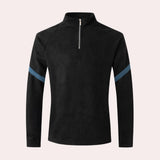 
A black XL fleece jacket with a soft texture, featuring a high neck collar and long sleeves, designed for outdoor wear in sustainable materials.