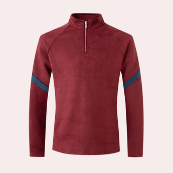 Dark red soft fleece jacket with long sleeves, a collar, and button details, available in size XL.