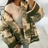 Textured bomber jacket in a stylish monochrome design, featuring a green color in size large. The jacket showcases a fashionable and modern winter street style with attention to details such as the structured collar, full-length sleeves, and a comfortable fit around the shoulders, waist, and thighs.