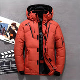 Orange insulated thermal down jacket in size 5XL, featuring long sleeves, a collar, and designed for high visibility, suitable for winter wear.