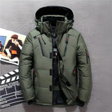 A green thermal down jacket in size 5XL, featuring a camouflage pattern, full sleeves, a collar, and an insulated design suitable for winter wear.
