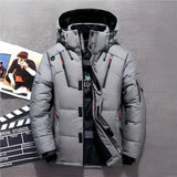 Gray thermal down jacket in size 5XL featuring a high collar and long sleeves, designed for winter insulation. The coat is displayed on a mannequin against a neutral background, highlighting its sports gear and protective qualities, resembling workwear or a military uniform.