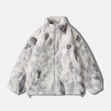 Trendy Abstract Design Fleece Jacket featuring a blue cloud artistic print, shown in Style 2 and size 2XL, with detailed sleeves and collar, made from natural materials.