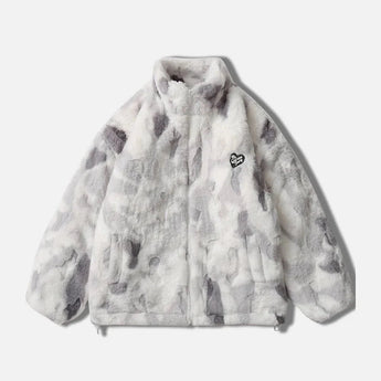 Trendy Abstract Design Fleece Jacket featuring a blue cloud artistic print, shown in Style 2 and size 2XL, with detailed sleeves and collar, made from natural materials.